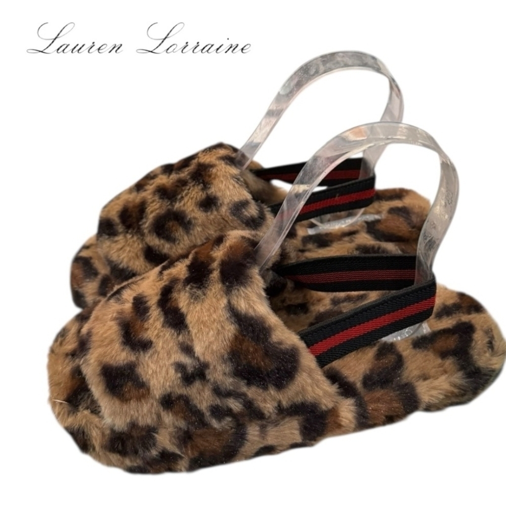 New Lauren Lorraine “Plush” Leopard Print Fur Slippers 8